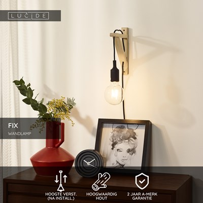Lucide FIX - Wandlamp - 1xE27 - Zwart